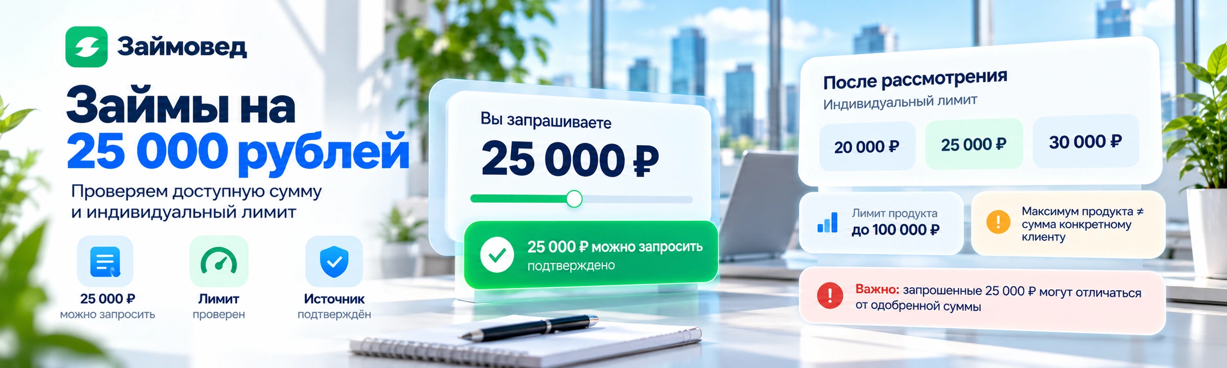 Займы на 25 000 рублей — проверка запрошенного и доступного лимита