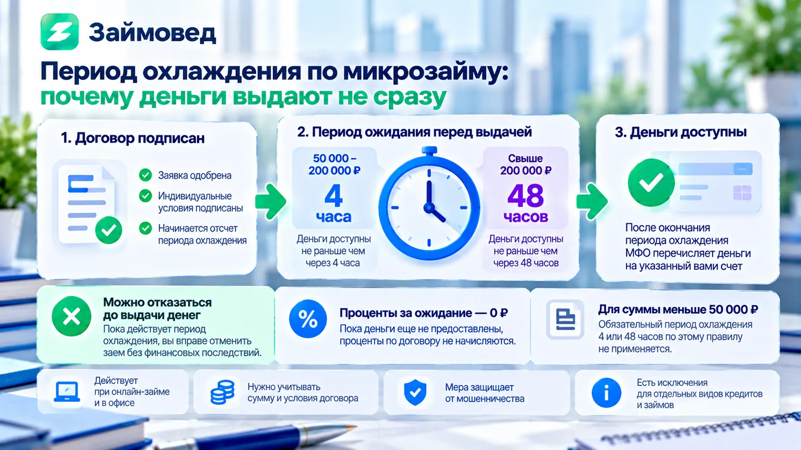 Период охлаждения по микрозайму — 4 или 48 часов до выдачи денег
